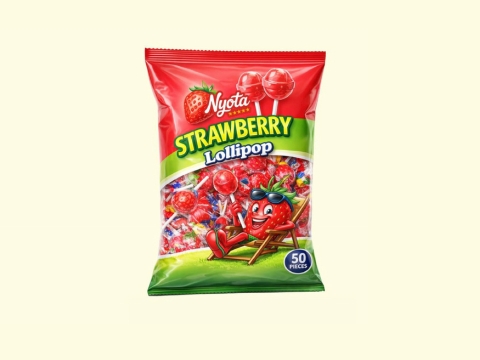 Strawberry Flavoured Gum Filled Lollipop